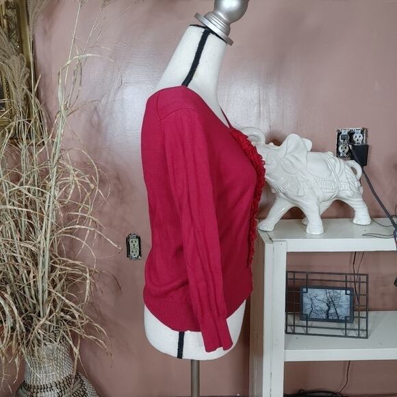 Merona Size Small S Red Button Up Sweater Frill Long Sleeve Chic Cute Classic - Picture 8 of 10